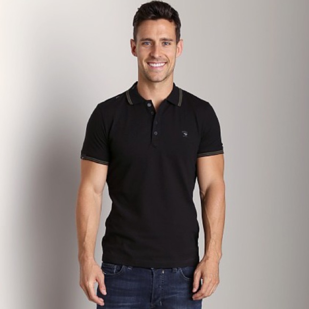 DIESEL T-NYX-RIGA Stretch Polo Shirt - Navy & Gold